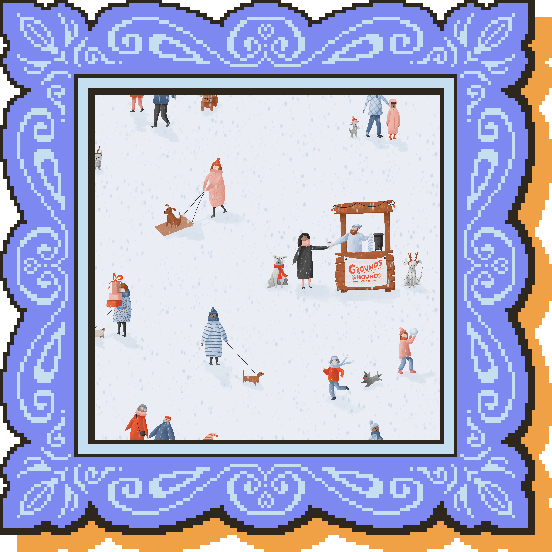 Grounds And Hounds Holiday Illuratration, 2019, digital drawing