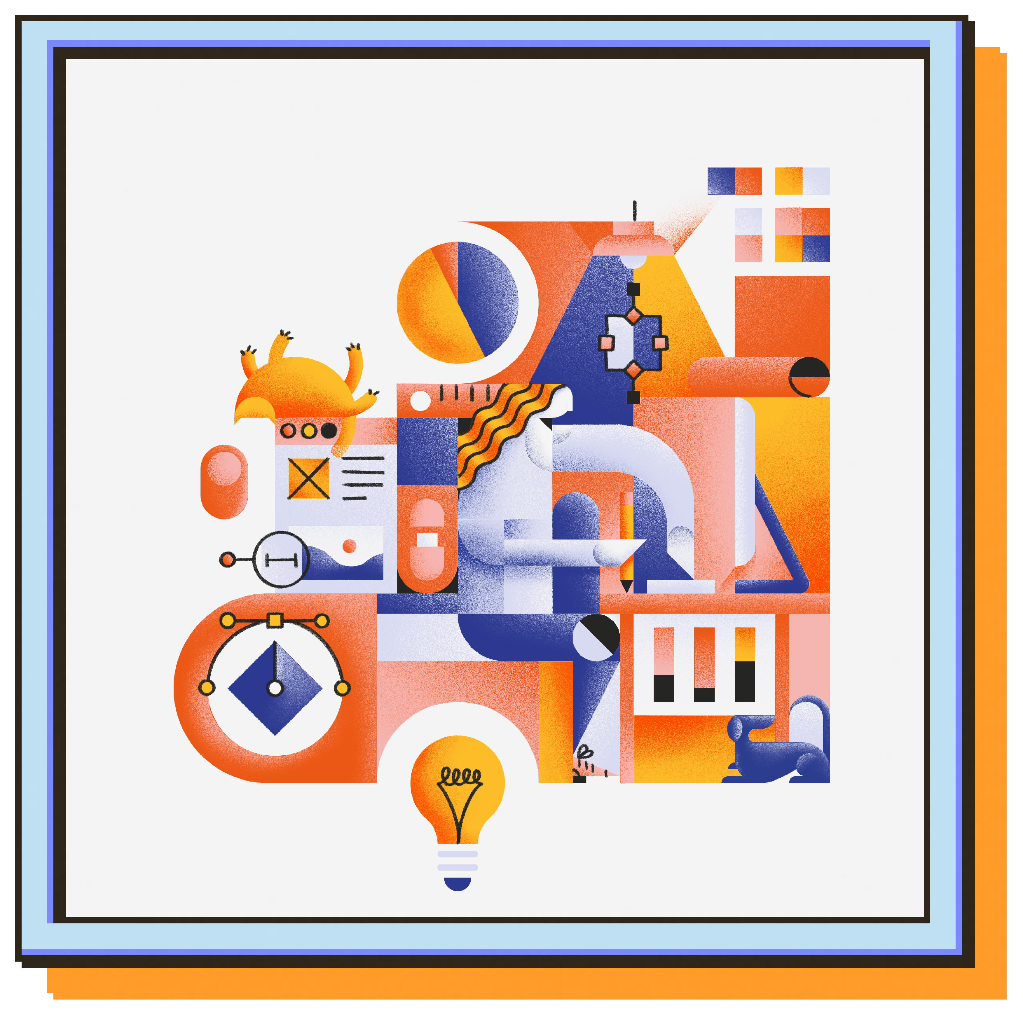 A digital illustration of an abstracted UX designer