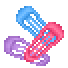 animated gif of 3 hair clips (pink, purple, and blue) bouncing in place