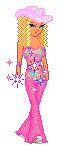 a pixel malibu barbie wearing a pink cowgirl hat and surrounded by pure glittering aura