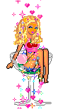 pixel malibu sitting in a giant cocktail glass